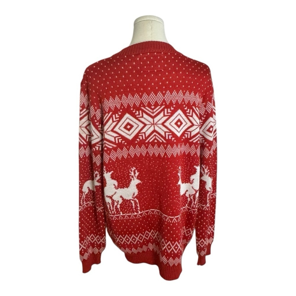 TIPSY ELVES Red White Cardigan Sweater Naughty Reindeer Size L Christmas‎ Ugly - Picture 2 of 6